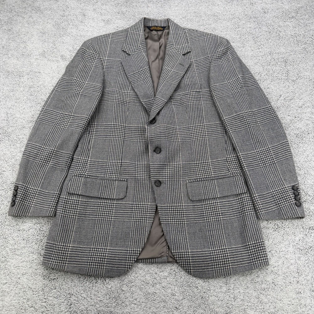 Brooks Brothers Sport Coat Men 40R Navy Ivory Houndstooth Plaid USA Made Vintage